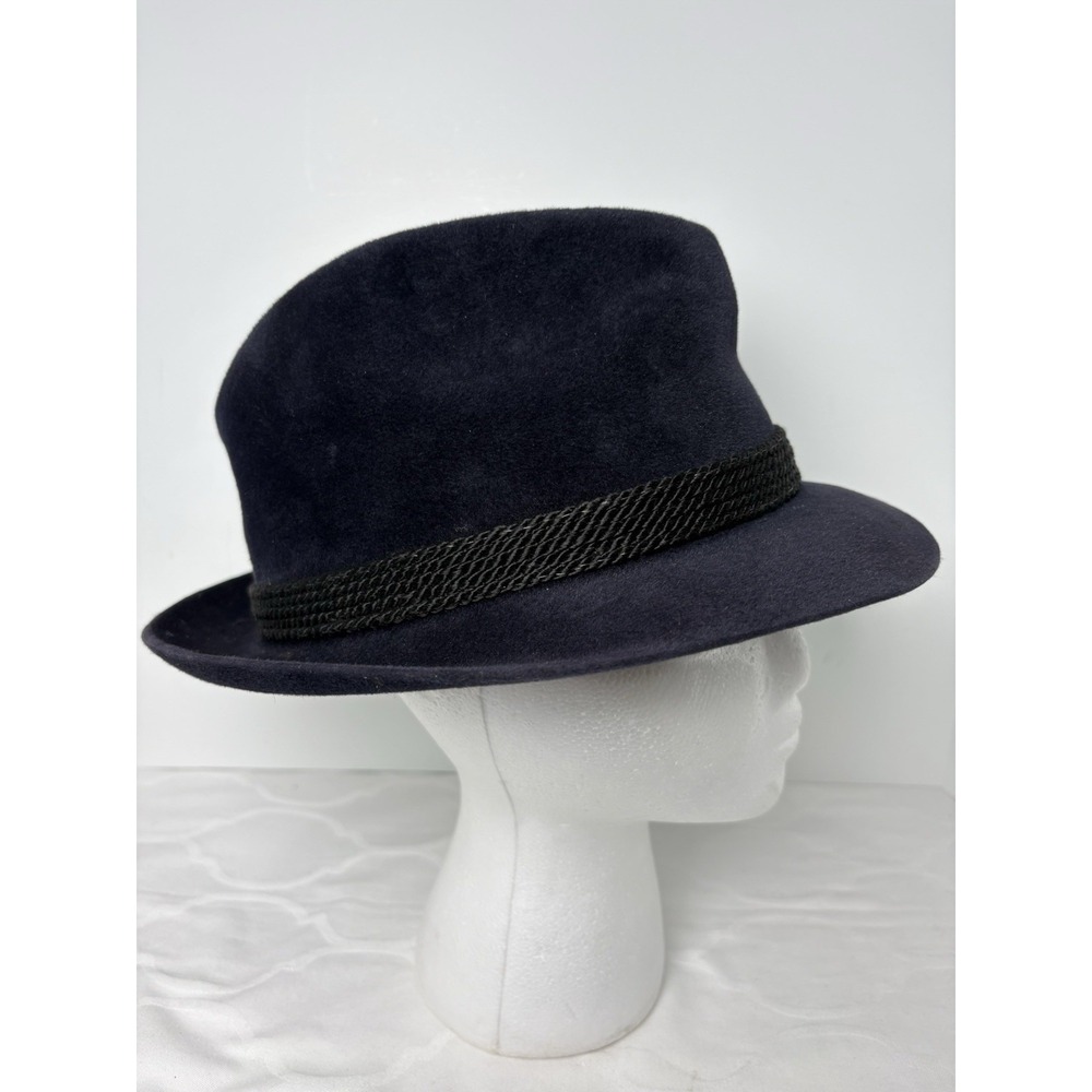 Dobbs Fifth Avenue New York Wool Felt Fedora Hat Men's 7 3/8 Navy Blue Vintage